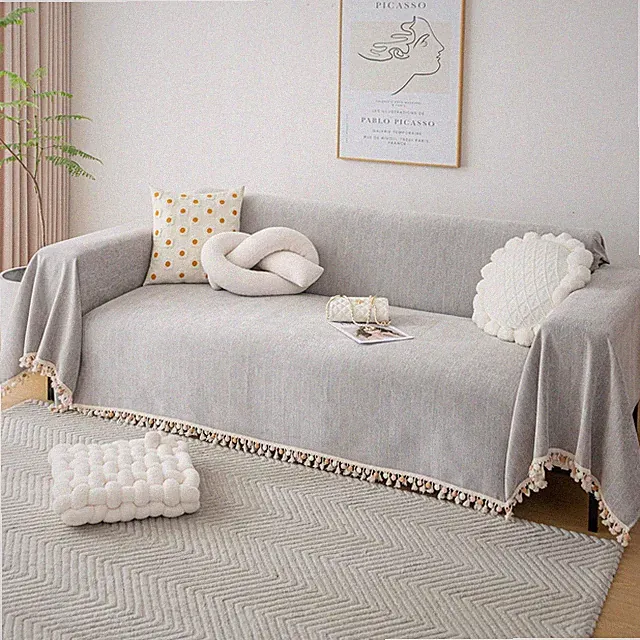 Boho Couch Cover Washable Chenille Sofa Cover with Tassel for 3 Cushion Couch...
