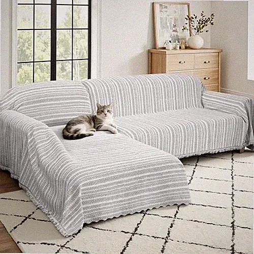 Boho Couch Covers for Sectional Sofa 2 Piece Thick XX-Large Lines Black