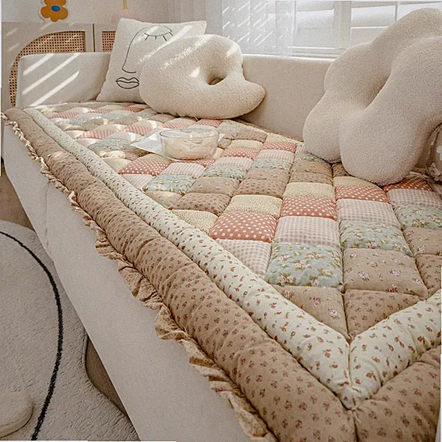 Boho Floral Cotton Quilted Dog Couch Cover Non-Slip Sofa Slipcover 28"x70