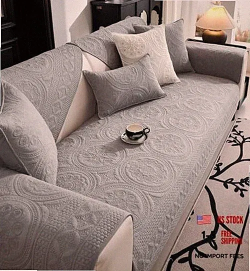Boho Geometric Embroidery Couch Cover Soft Cotton Quilted Anti Slip Sectional