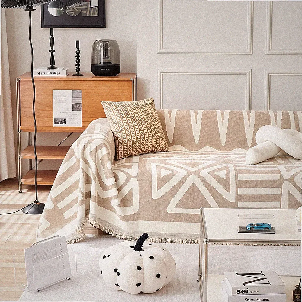 Boho Khaki Sofa Covers for Sectional & Loveseat, Washable Chenille Protector
