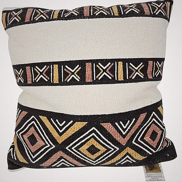 Boho kilim Geometric Tribal Accent lumbar Coach Pillow 18x18" Cream Beige Black