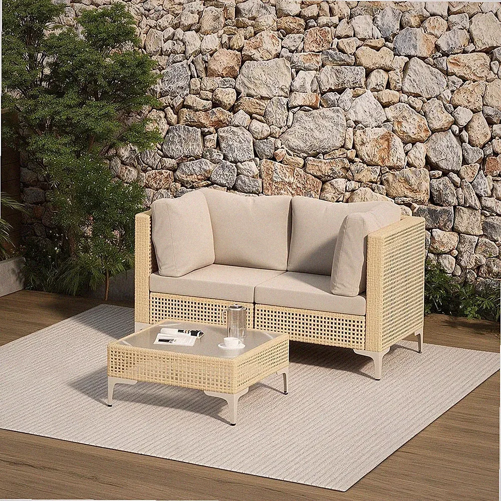 Boho Outdoor Patio Furniture Set - 3 Piece Outdoor Wicker Sectional Couch