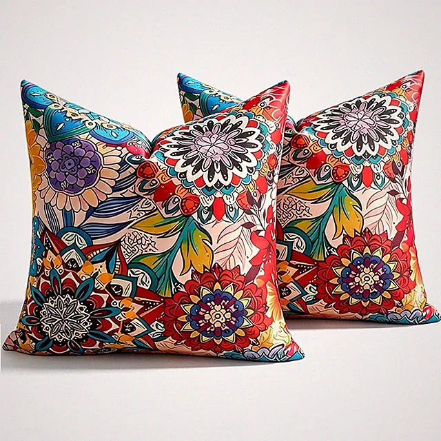 Boho Outdoor Pillow Covers Waterproof Floral Throw Pillow Cover 18x18 Inch Se...