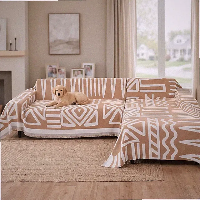 Boho Sectional Couch Covers 2 Pieces, L Shaped Sofa Cover, Chenille Couch Cover
