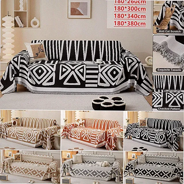 Boho Sofa Cover for 2 3 4 Seater Sofa Washable Chenille AB Sided Couch Covers