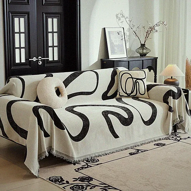 Boho Sofa Cover for 2-3 Cushion Sofa, 71‘ x 102’, Curved Black