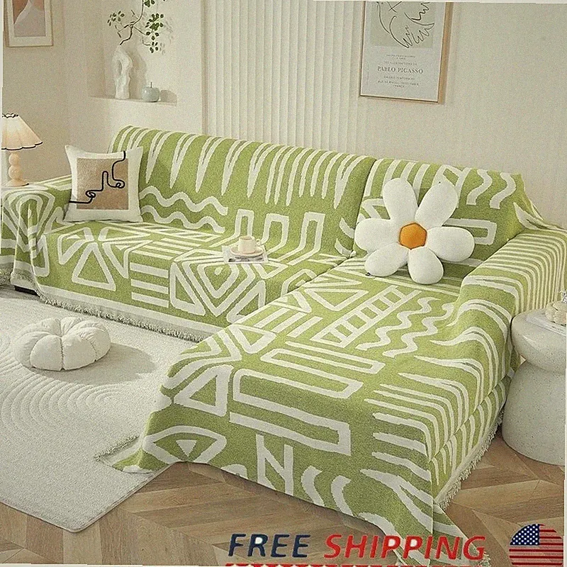 Boho Sofa Cover Set Chenille Fabric Slipcovers Sectional Couch Protector New