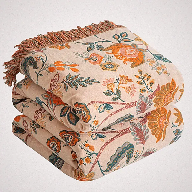 Boho Throw Blanket for Bed 80”x90”, 100% Cotton Blanket for Couch Sofa