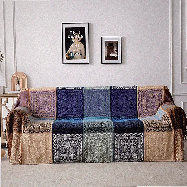 Boho Throw Blanket - Hippie Chenille Jacquard Bohemian Chair Couch Sofa and B...