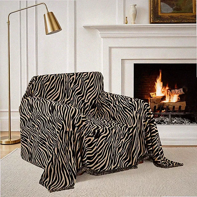 Boho Zebra Print Chenille Couch Cover Blanket Armchair Loveseat 3 Cushion Cou...