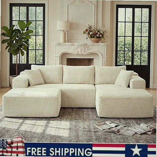 Boneless Cloud Sectional Couch 109" U Shaped Modular Corduroy Sofa Living Room