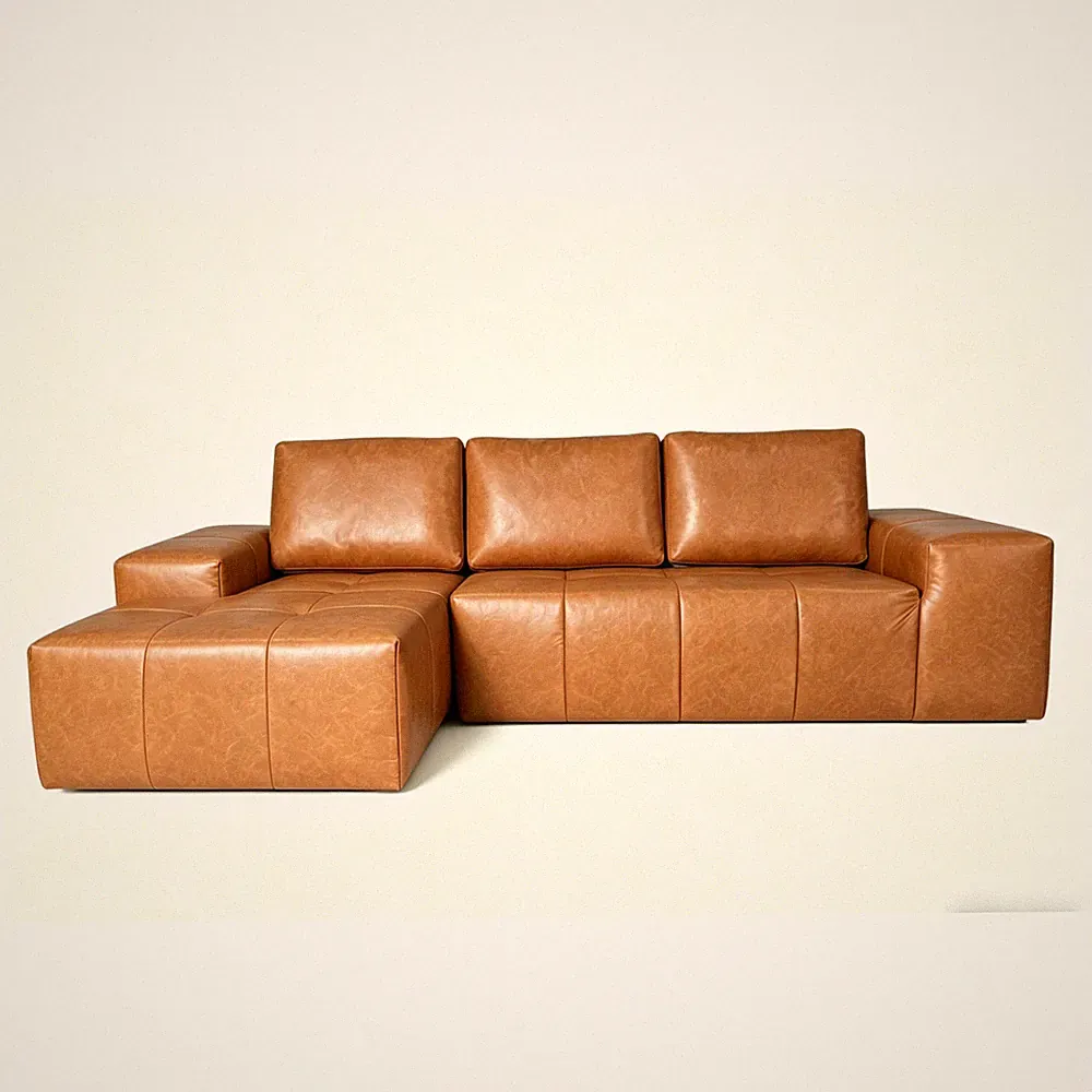 Boneless Cloud Sectional Sofa Brown Faux Leather L-Shaped Chaise
