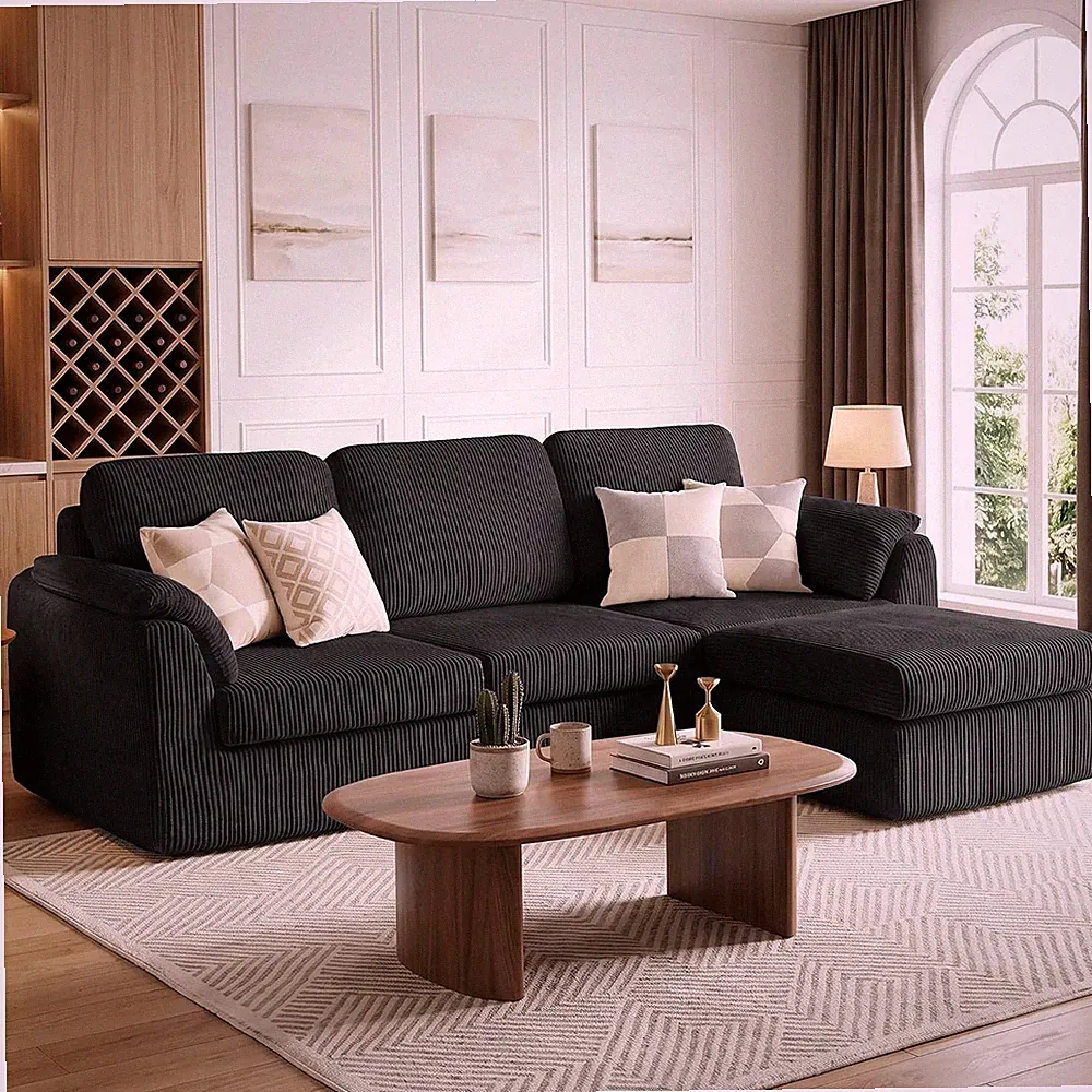 Boneless Convertible Sectional Sofa Couch 3 Seat L Shaped Sofa W/ Removable