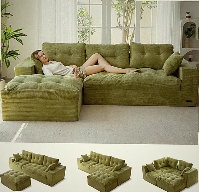 Boneless Couch, 104-Inch L-Shaped Cloud Couch with Ottoman
