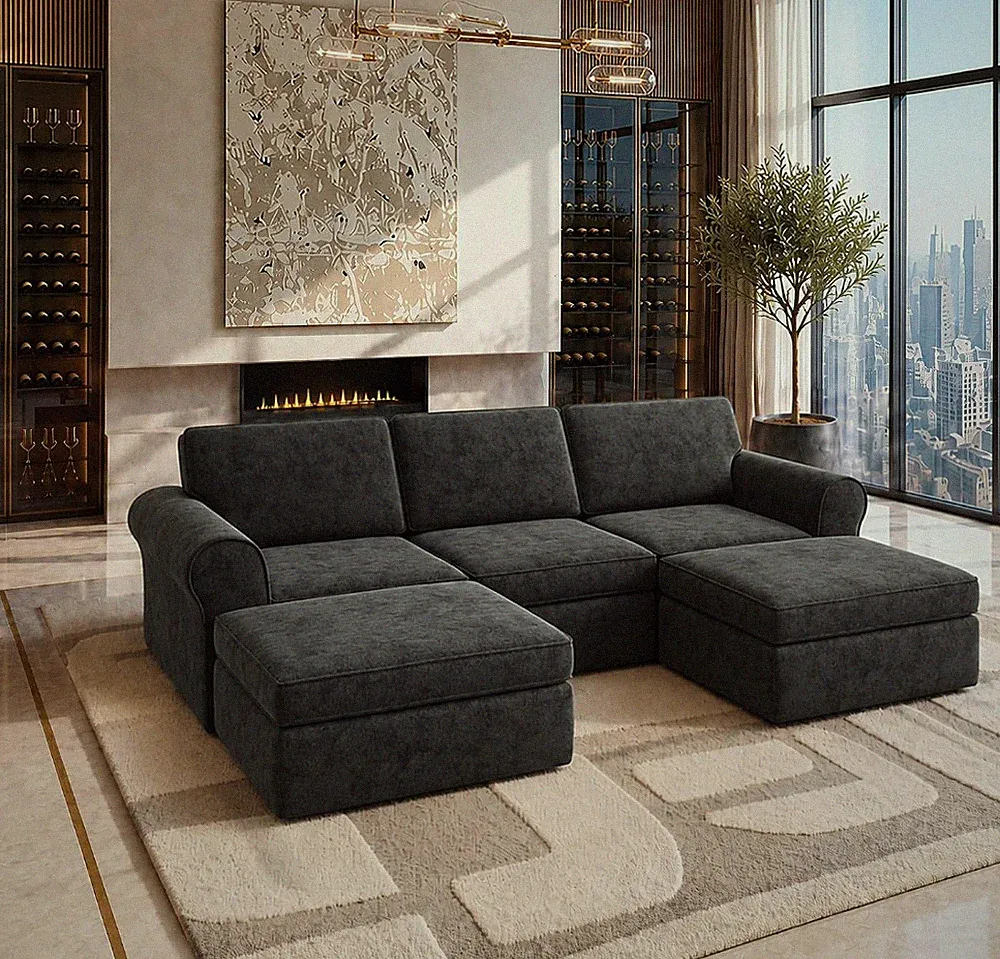 Boneless Couch, 108" Sectional U Shaped Sofa for Living Room