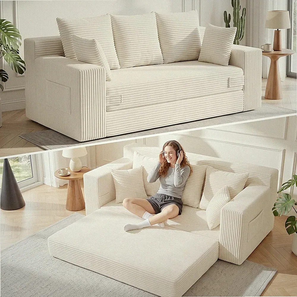 Boneless Couch for Living Room 3 Seater Convertible Sofa Bed in A Box Folding