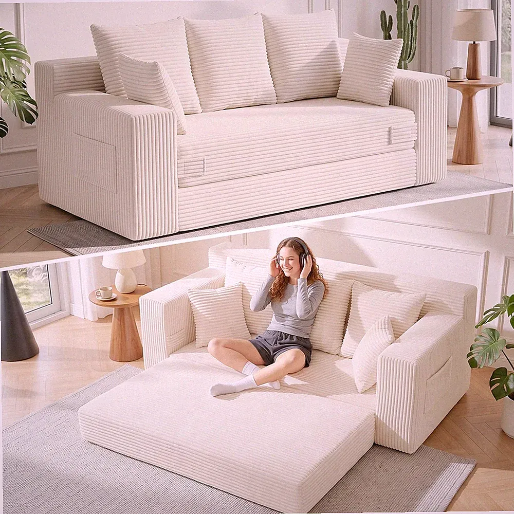 Boneless Couch for Living Room 3 Seater Convertible Sofa Bed in A Box Folding