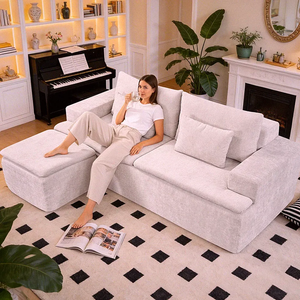Boneless Couch L-Shaped Modular Sectional Sofa with Ottoman for Living Room