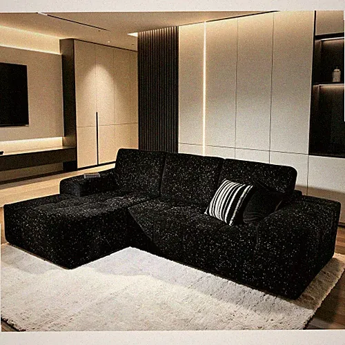 Boneless Couch L Shaped Modular Sofa Cloud Sectional Sofa Couch w/Chaise Black