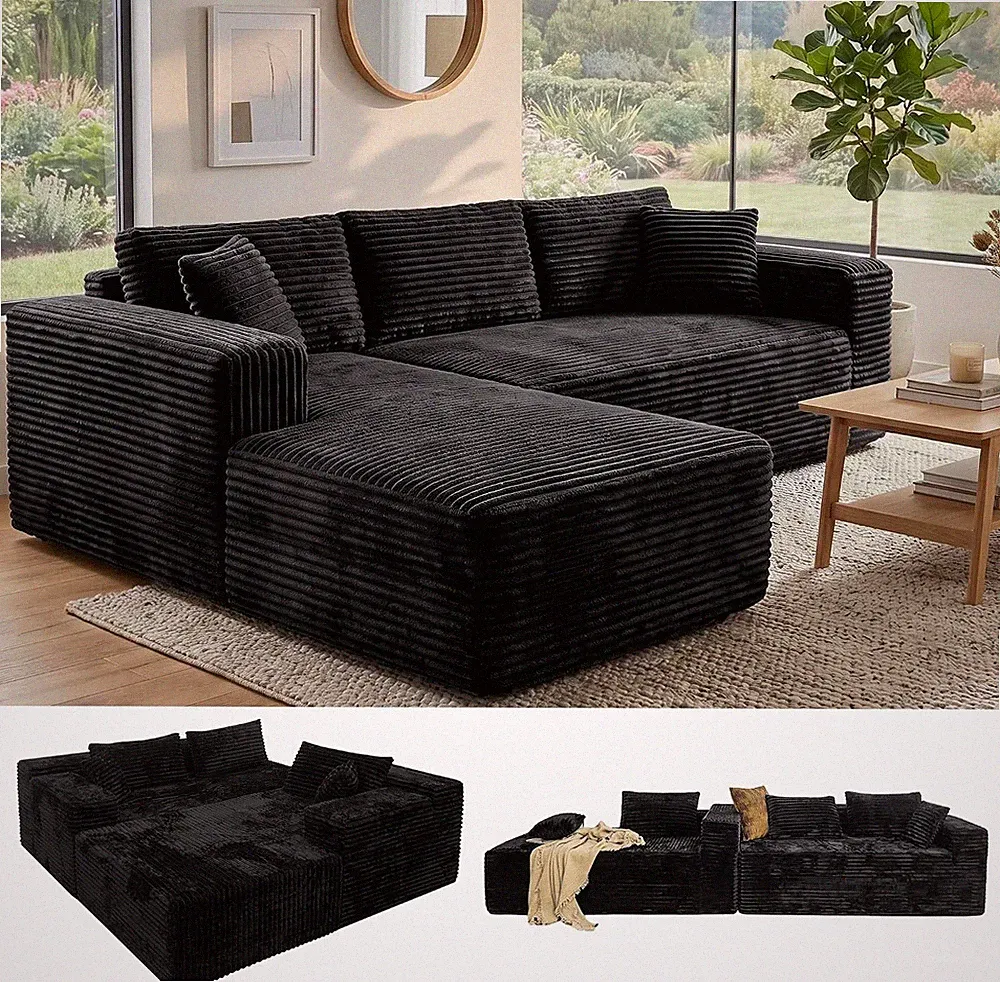 Boneless Couch Modular Sectional Sofa Cloud Couch Oversized Deep-Seat Wide-Wale