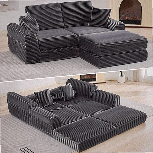 Boneless Couch Modular Sectional Sofa for Living Room, Flannel Cloud Couch Sleep