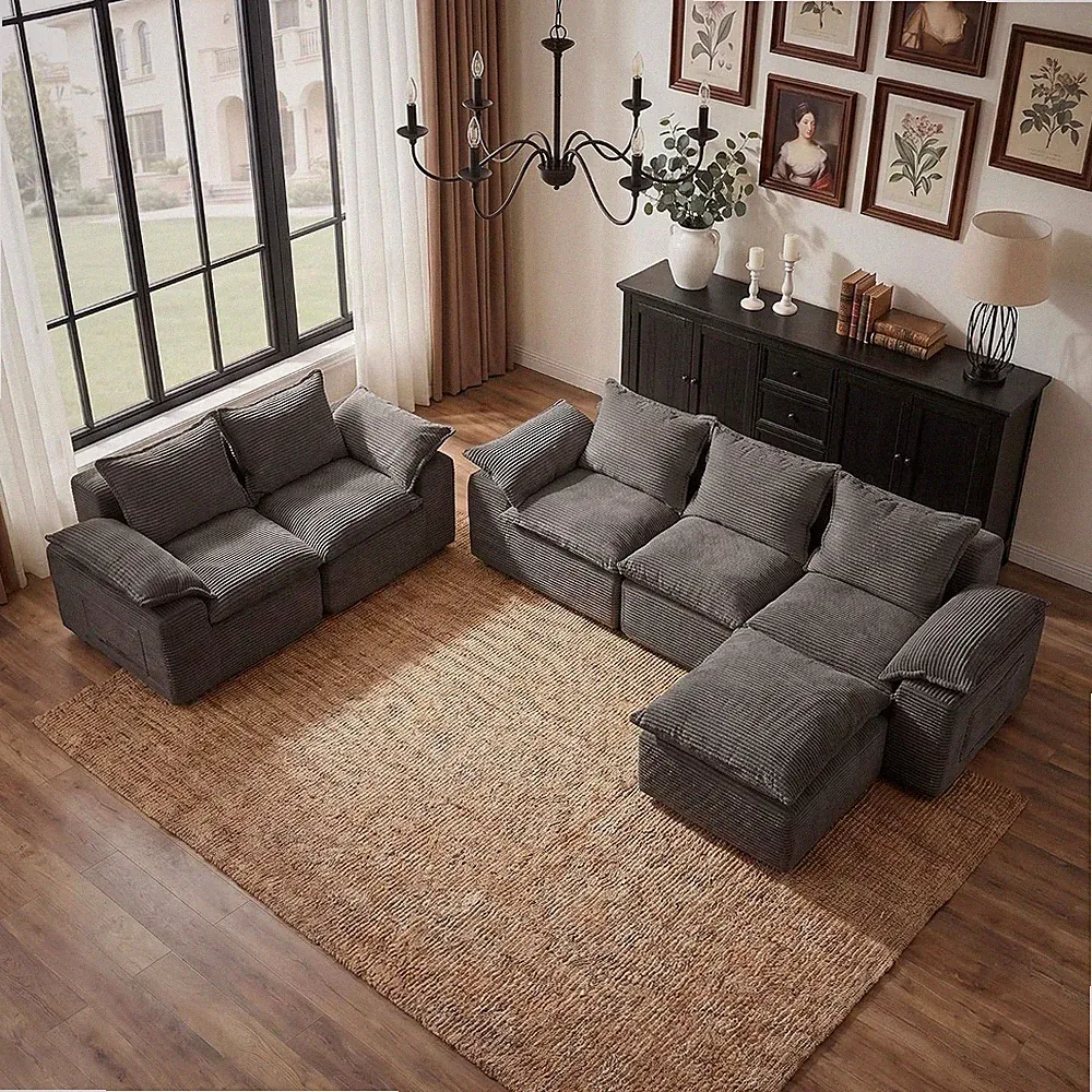 Boneless Couch Set Cloud Sectional Sofa Couch Sets, 78" Loveseat &108" L-Shaped