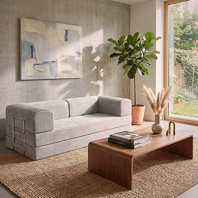 Boneless Couch Sofa Bed - 82" Modular Corduroy Convertible Sleeper Sofa for Livi