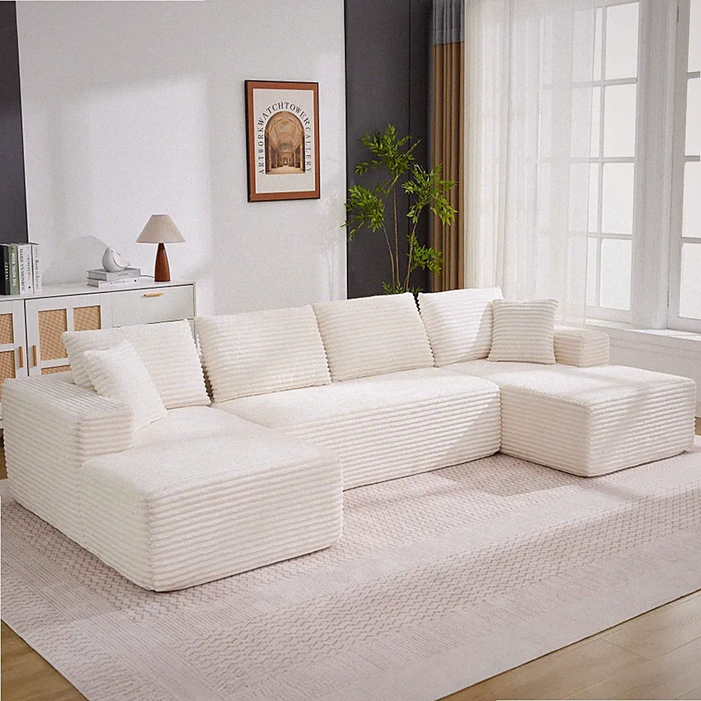 Boneless Couch U Shaped Sectional 130'' Modern Modular Cloud Couch with 2 Cha...