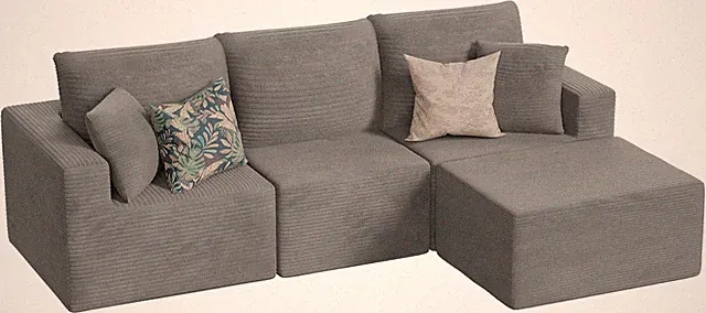 Boneless Couch with Deep Seat and Ottoman, Modular Sectional Sofa with Body Supp