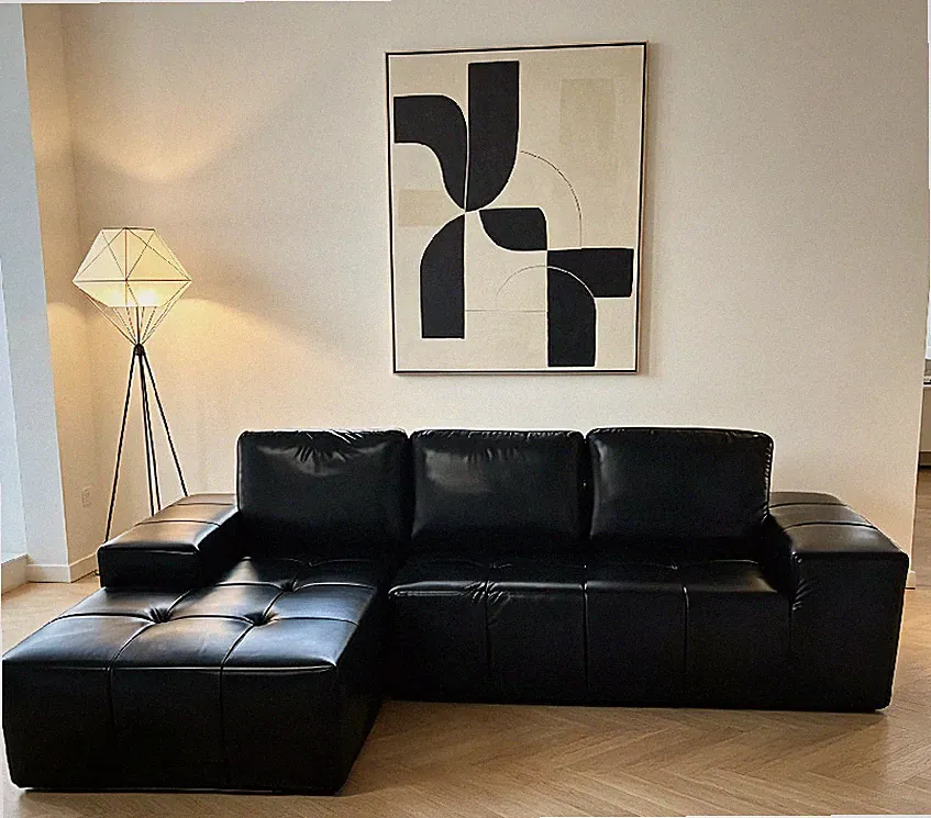 Boneless Couches for Living Room, Brown Faux Leather Cloud Sectional Couches w