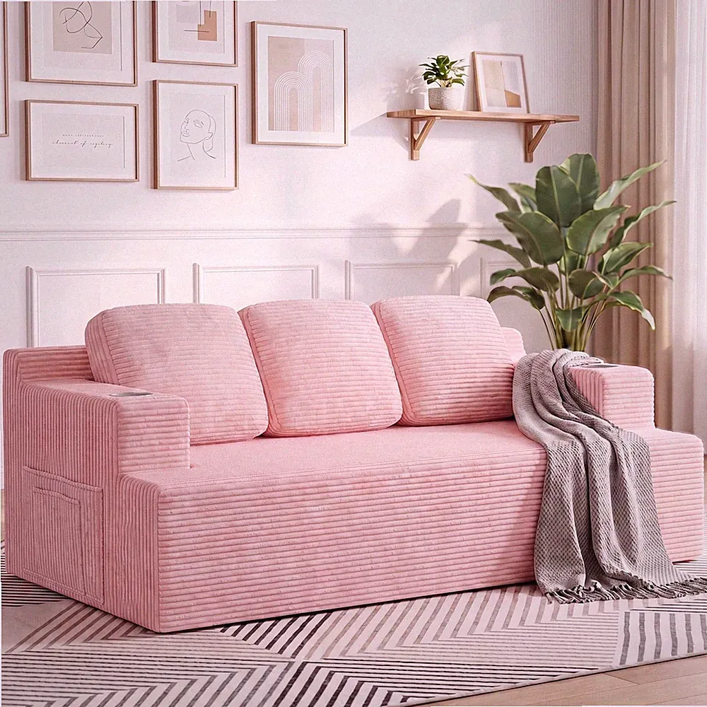 Boneless Couches for Living Room Corduroy Sectional Couch with Extra Deep Seat