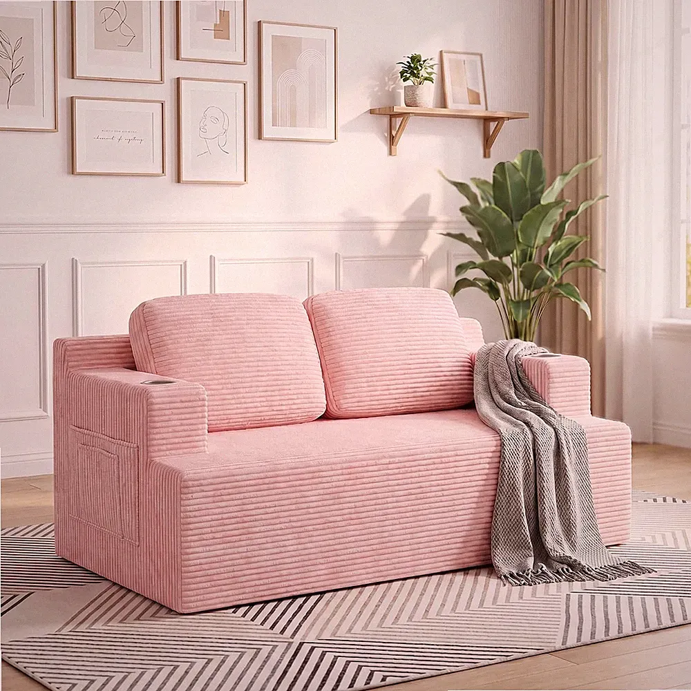 Boneless Couches for Living Room, Corduroy Sectional Couch with Extra Deep Seat