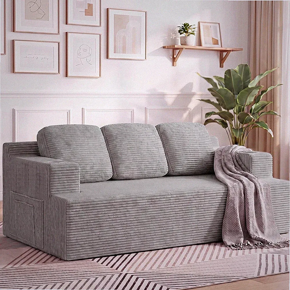 Boneless Couches for Living Room, Corduroy Sectional Couch with Extra Deep Seat
