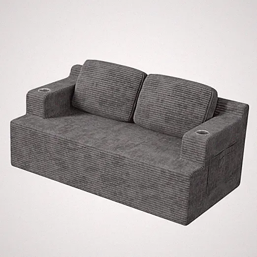 Boneless Couches for Living Room, Corduroy Sectional Couch with Loveseat Grey