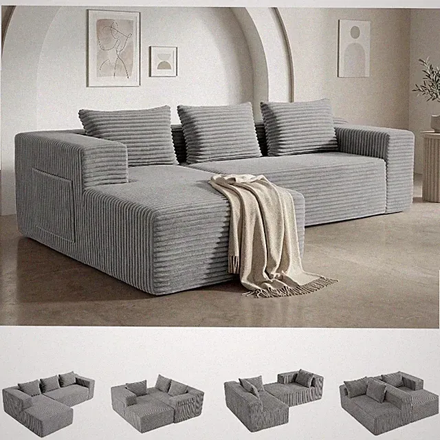 Boneless Fluffy Couch with Side Pockets and Anti-Slip & Floor-Friendly Bottom
