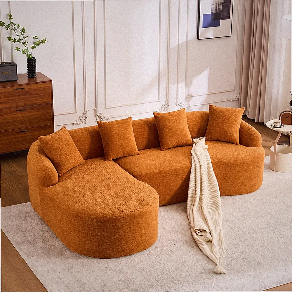 Boneless L-Shape Sectional Sofa w/Curved Chaise,Orange Modular Chenille Compress