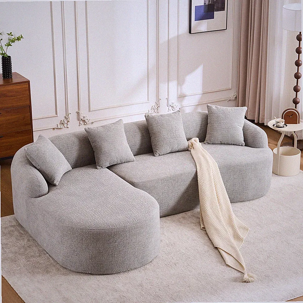 Boneless L-Shape Sectional Sofa with Curved Chaise,Grey Modular Chenille Compr