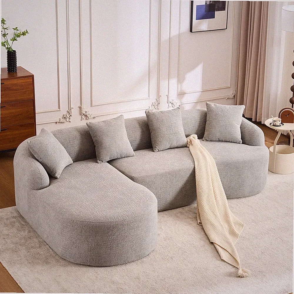 Boneless L-Shape Sectional Sofa with Curved Chaise,Grey Modular Chenille Compres