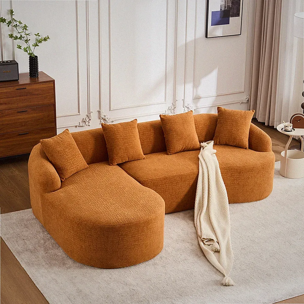 Boneless L-Shape Sectional Sofa with Curved Chaise,Orange Modular Chenille Compr
