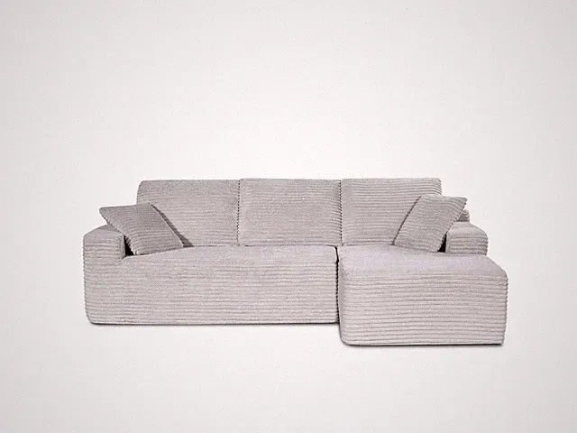 Boneless L-Shaped Corduroy Sofa for Living Room, Beige, 3-Seat Cloud Couch