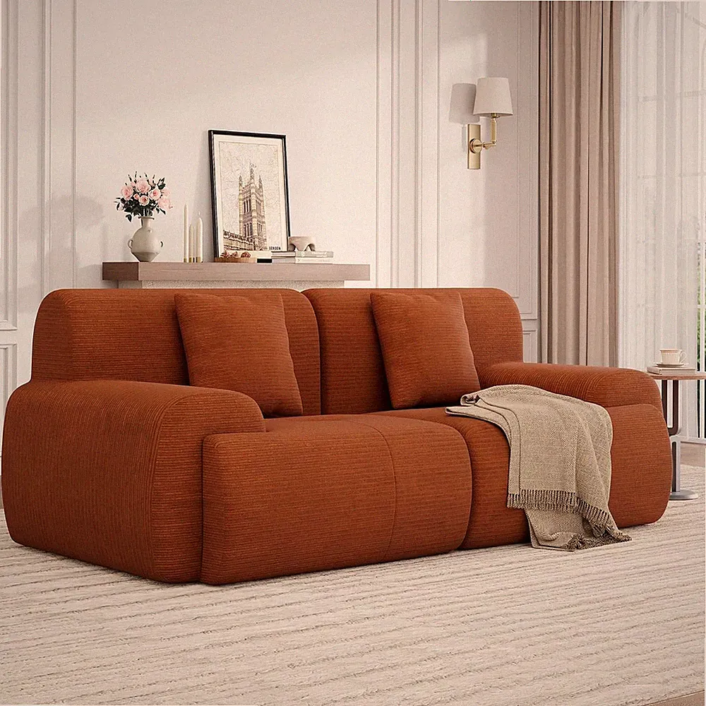 Boneless Loveseat Couch, Cloud Sofa with Corduroy Fabric, Deep Seat Modular Couc