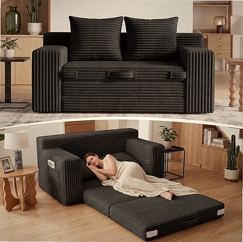 Boneless Loveseat Sofa Bed Tri-Folding Convertible Futon Sleeper with Handle