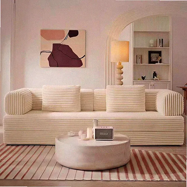 Boneless Modular Convertible Sofa Bed Sleeper Corduroy Beige w/Pillow