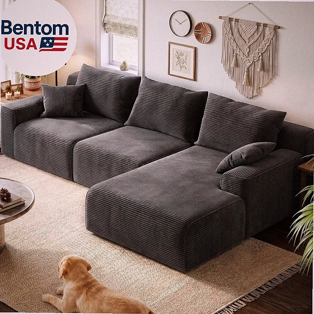 Boneless Modular Sectional Couch, Cloud Couch L-Shaped Sofa with 61.5" Deep Seat