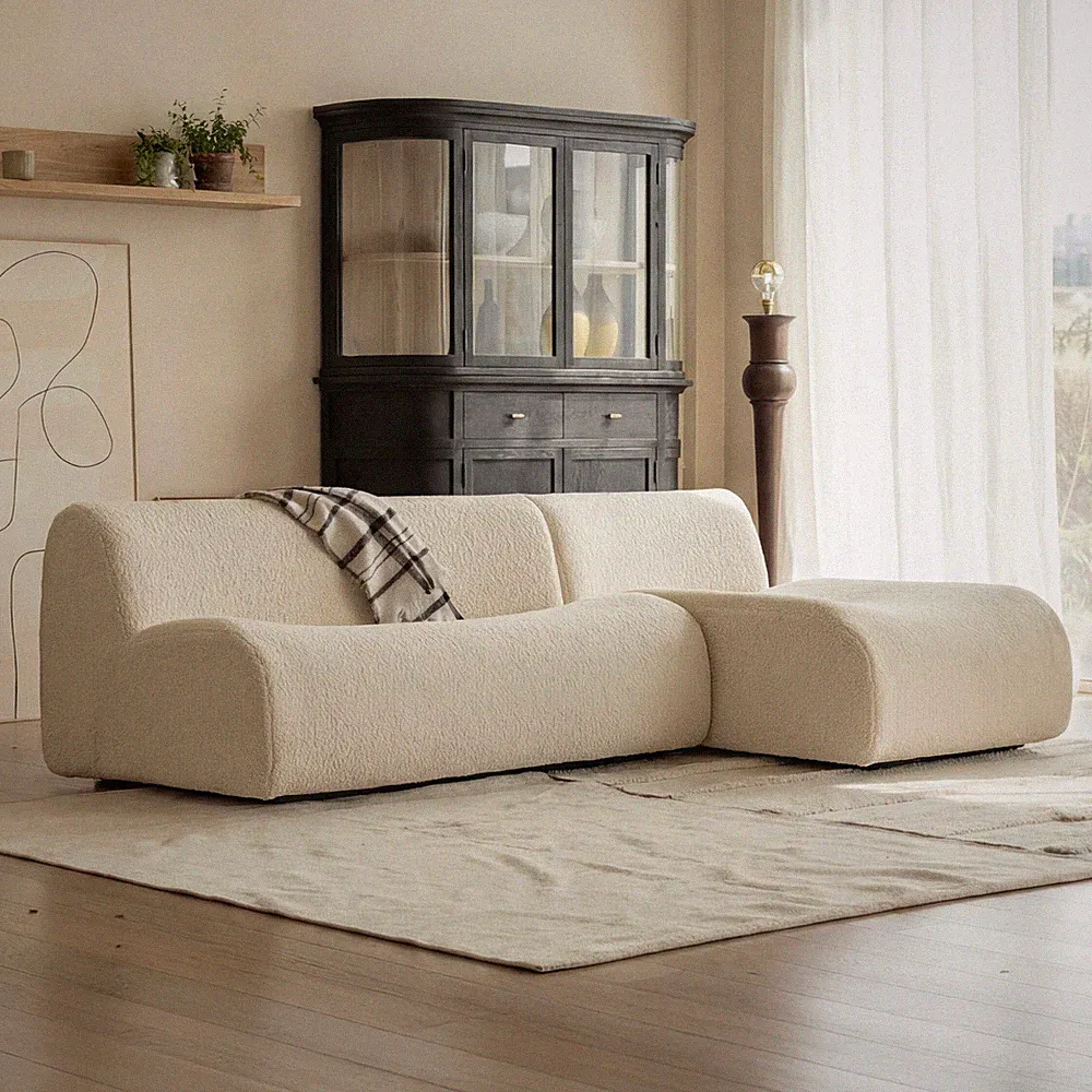 Boneless Modular Sectional Sofa Reversible Chaise 3 Seater White Sherpa Couch