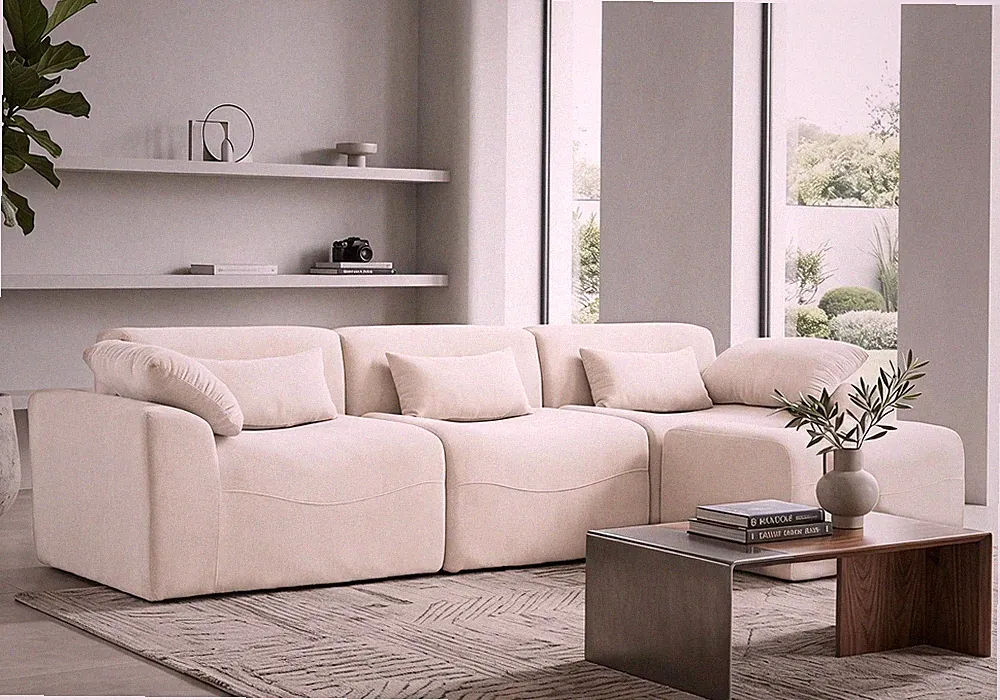 Boneless Modular Sofa Chenille L-Shape Chaise Curved Deep for Seat 4-for Seat Be