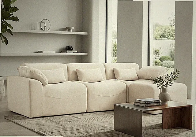 Boneless Modular Sofa Chenille L-Shape Chaise Curved Deep for Seat 4-for Seat Be