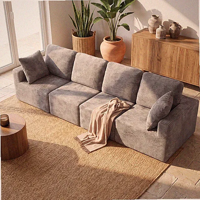 Boneless Sectional Couch Deep for Seat Upholstered Cloud Sofa Dark Grey 4-for Se