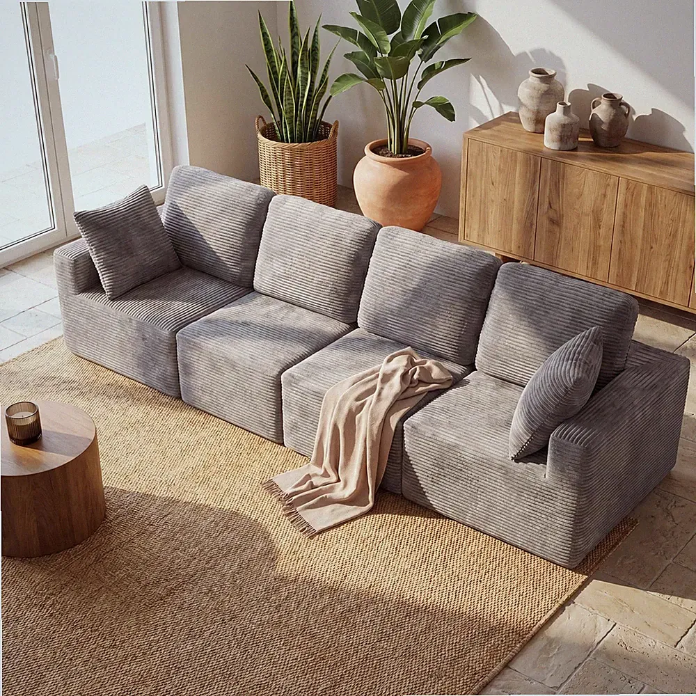 Boneless Sectional Couch Deep Seat Upholstered Cloud Sofa Dark Grey 4-Seater